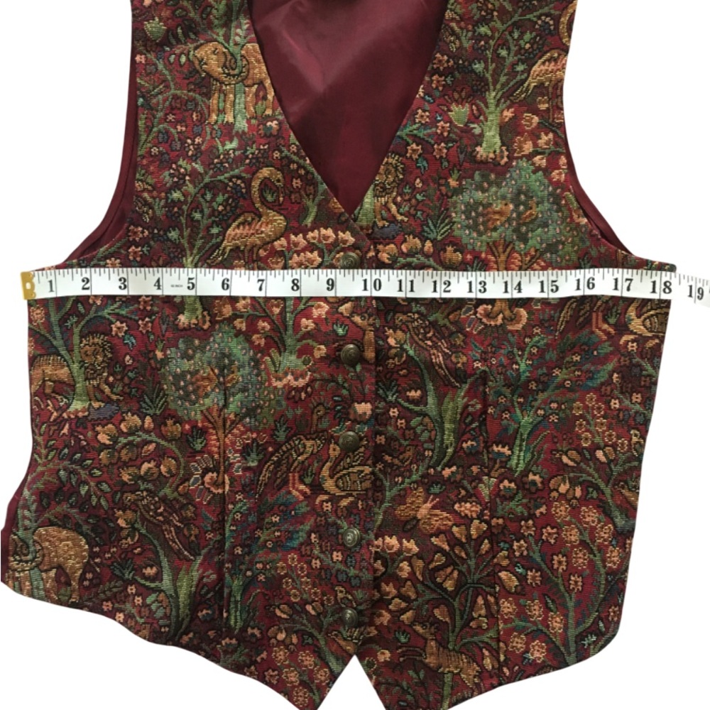 Vintage Tapestry Vest 90s Whimsical Forest Animals Floral Button Up Womens Small - Picture 4 of 11